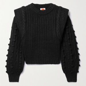 Farm Rio pom pom embellished braided knit sweater in black XL
